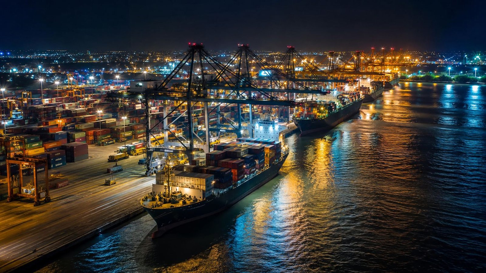 Port terminal at night